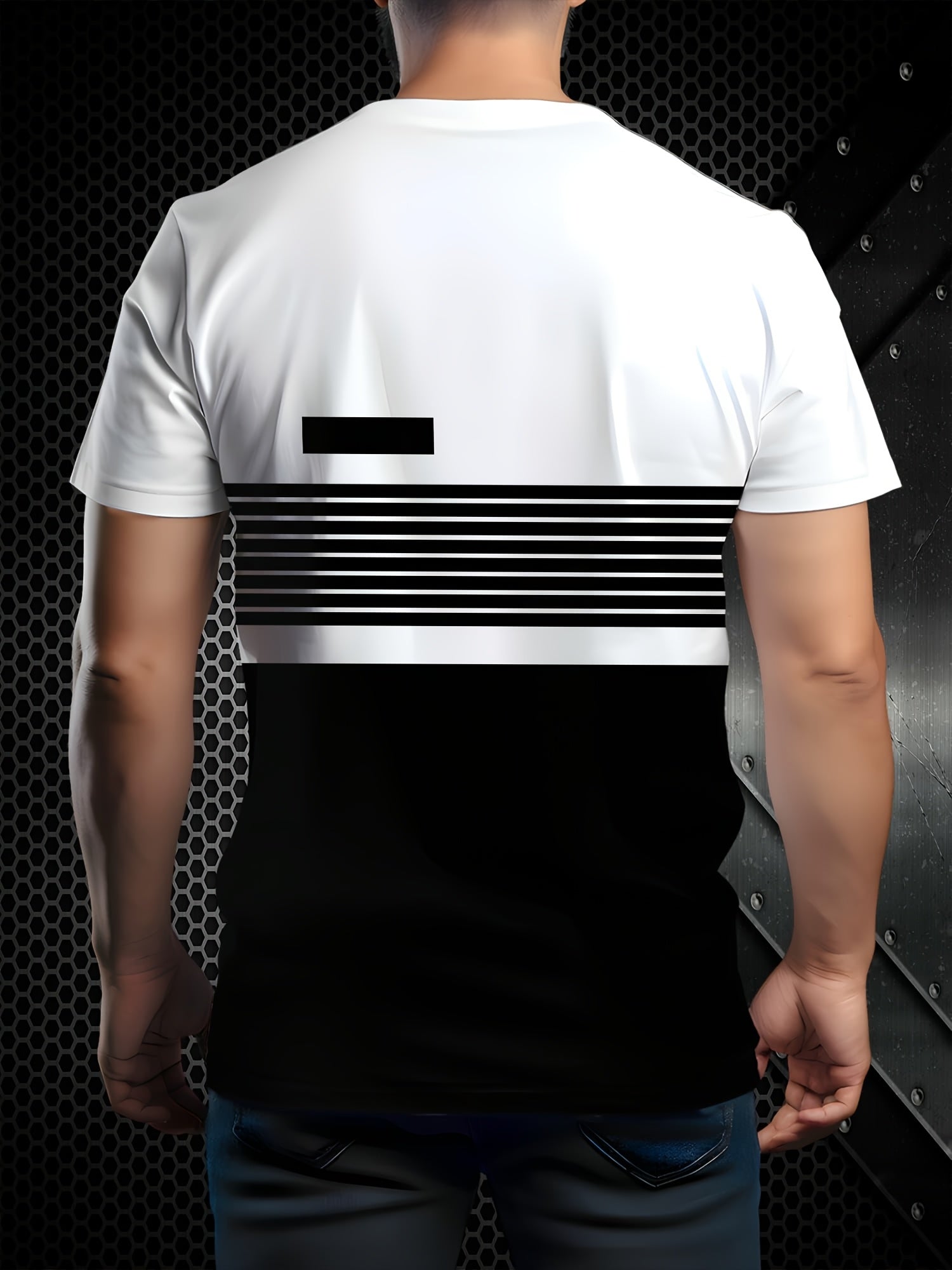 Erkaklar uchun chiziqli 3D bosma futbolka - nafas oladigan poli blend, yumshoq bo'yin, qisqa yengli yozgi yuqori.