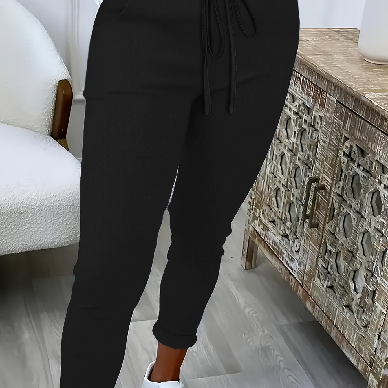 Plus Size Women's Black Slim Fit Leggings Spring Autumn Tights