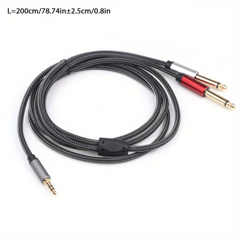 3.5mm to 2-6.35mm Audio Cable Y-Splitter Nylon Mesh Oxygen-Free Copper