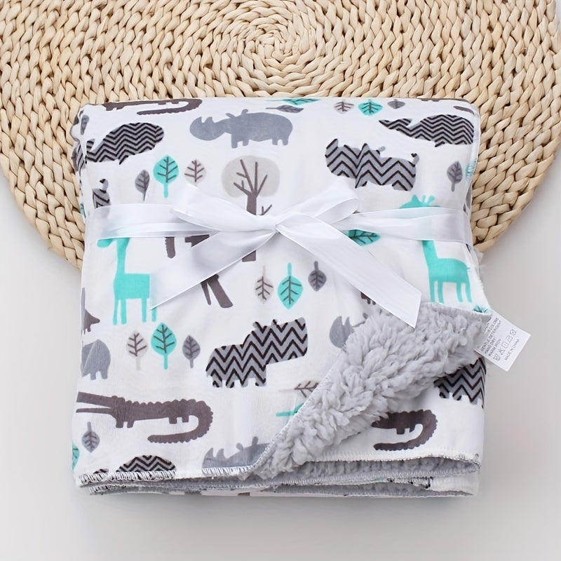 Baby Lamb Blanket Double-Layered Cartoon Print Soft Cozy All-Season Gift