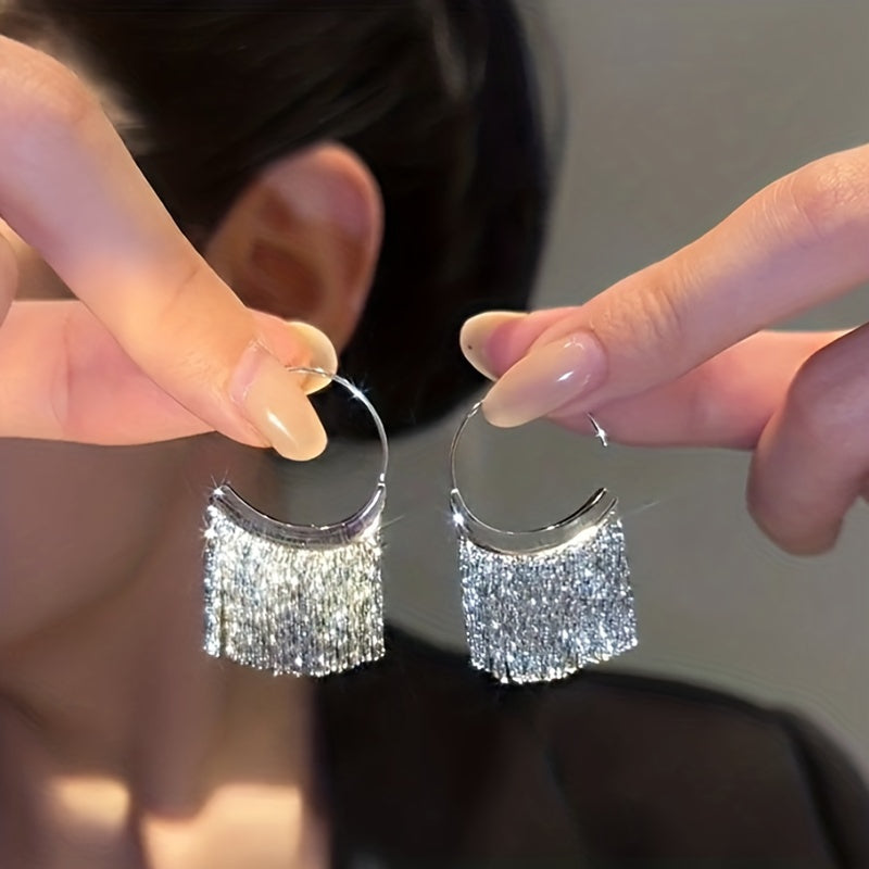 C-Shaped Tassel Earrings for Women Gold Plated Dangle Jewelry