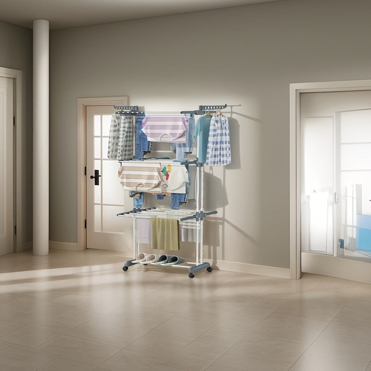 Expandable Foldable Metal Clothes Rack for Indoor Outdoor Space-Saving Laundry Drying