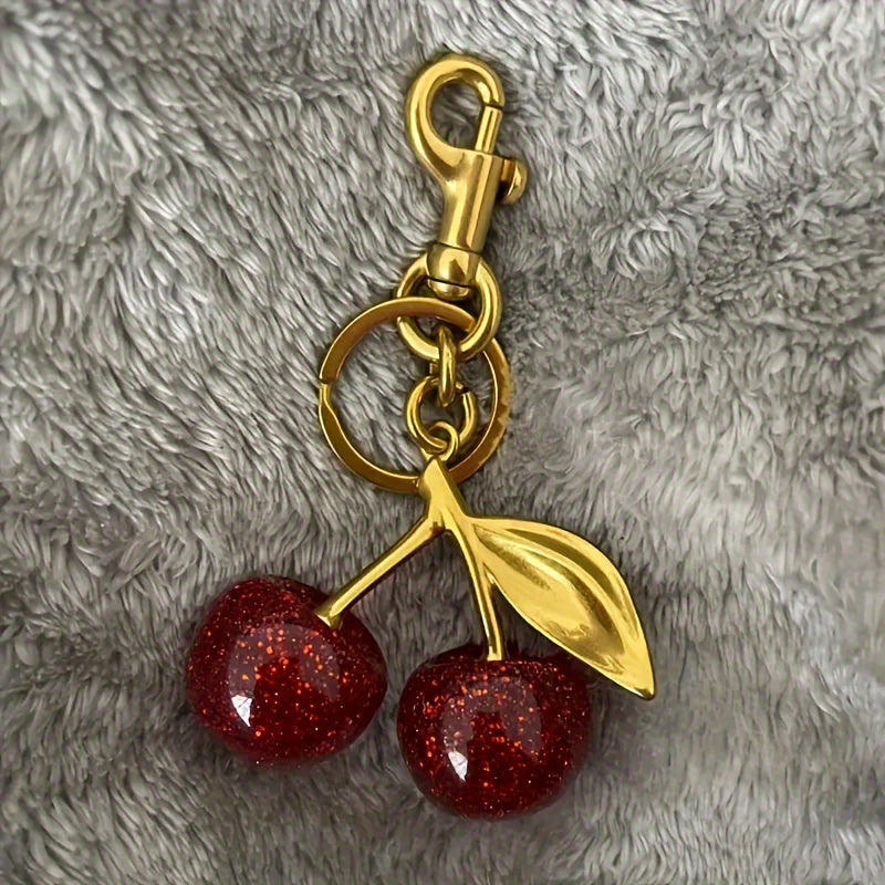 Unisex Resin Red Cherry Keychain Pendant Bag and Car Key Accessory