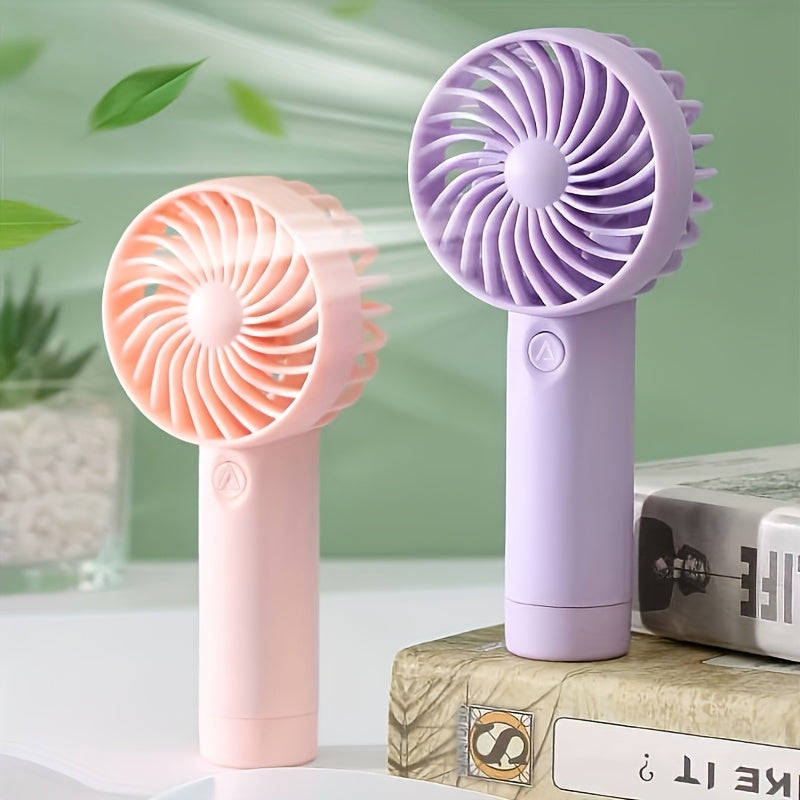 Portable Handheld Mini Fan USB Rechargeable 3-Speed Compact Personal Cooling Pink Purple