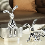 Gold and Silver Electroplated Sitting Rabbit Figurine for Home and Office Decor