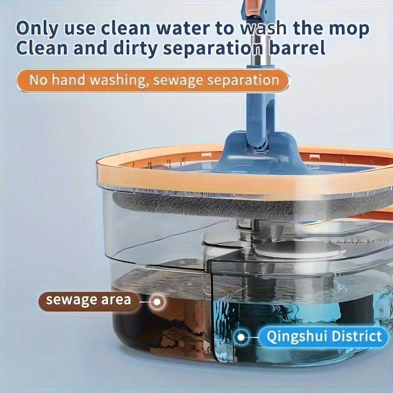 Quvvatli Sewage Separation Hands-free Wash Mop va Bucket Setini oling, 3 ta mop mato bilan to'liq. Bu Household Rotating Floor Mop charchagan va samarali tozalash uchun mukammal, Quruq va Ho'l ikki tomonlama dizayni bilan. Uy, oshxona va