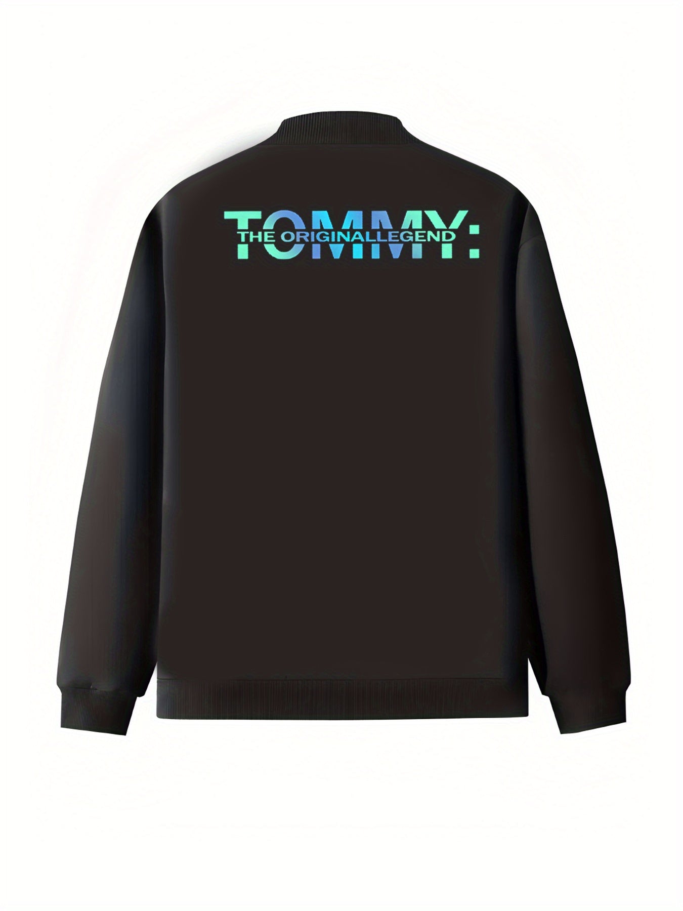 Women's Black Zip-Up Jacket with Turquoise Lettering All-Season Outerwear