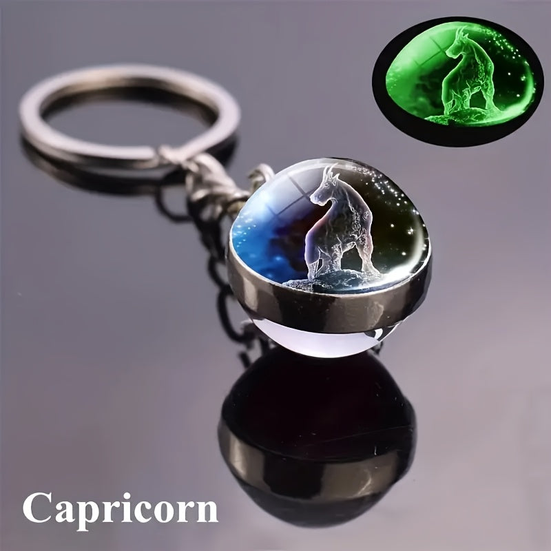 Starry Sky Glass Ball Car Keychain Zodiac Sign Auto Accessory Gift