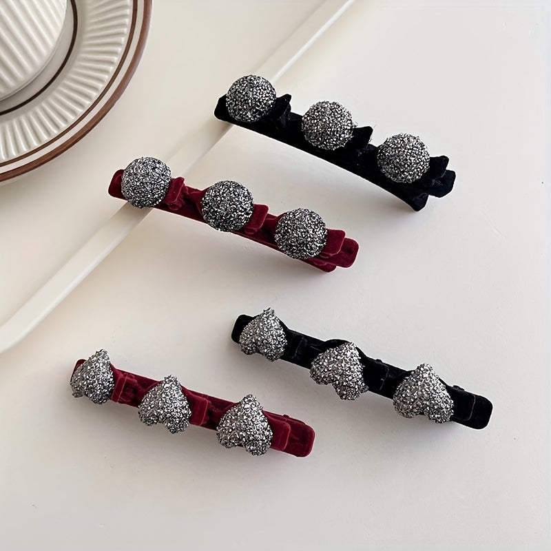 Set of 4 Crystal Stone Braided Duckbill Hair Clips for Women