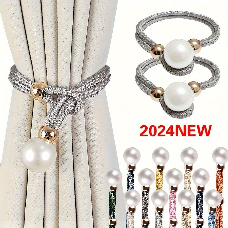 French Curtain Tiebacks with Faux Pearls, Elegant Drape Holdbacks for Home Decor