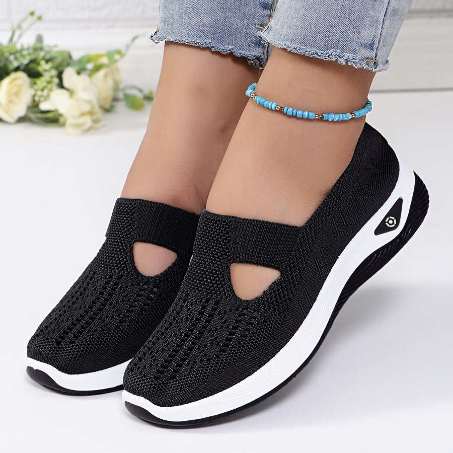 Women's Breathable Knitted Lace-Up Sneakers All-Season Low Top Fabric Shoes