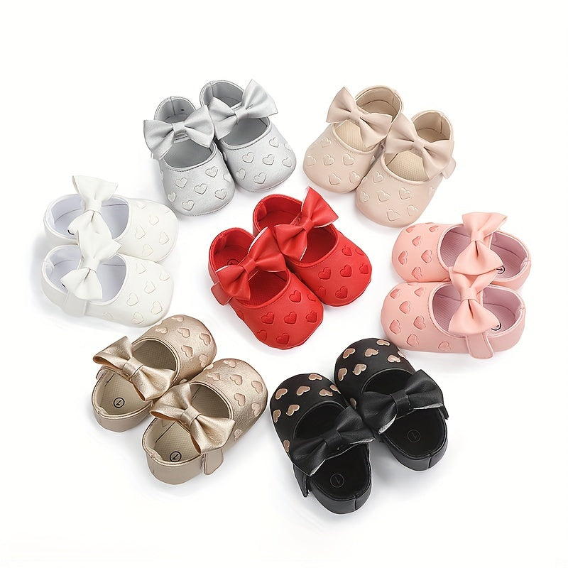 Baby Toddler Girls Shoes 0-1 Year All-Season Non-Slip Breathable PU with Bow