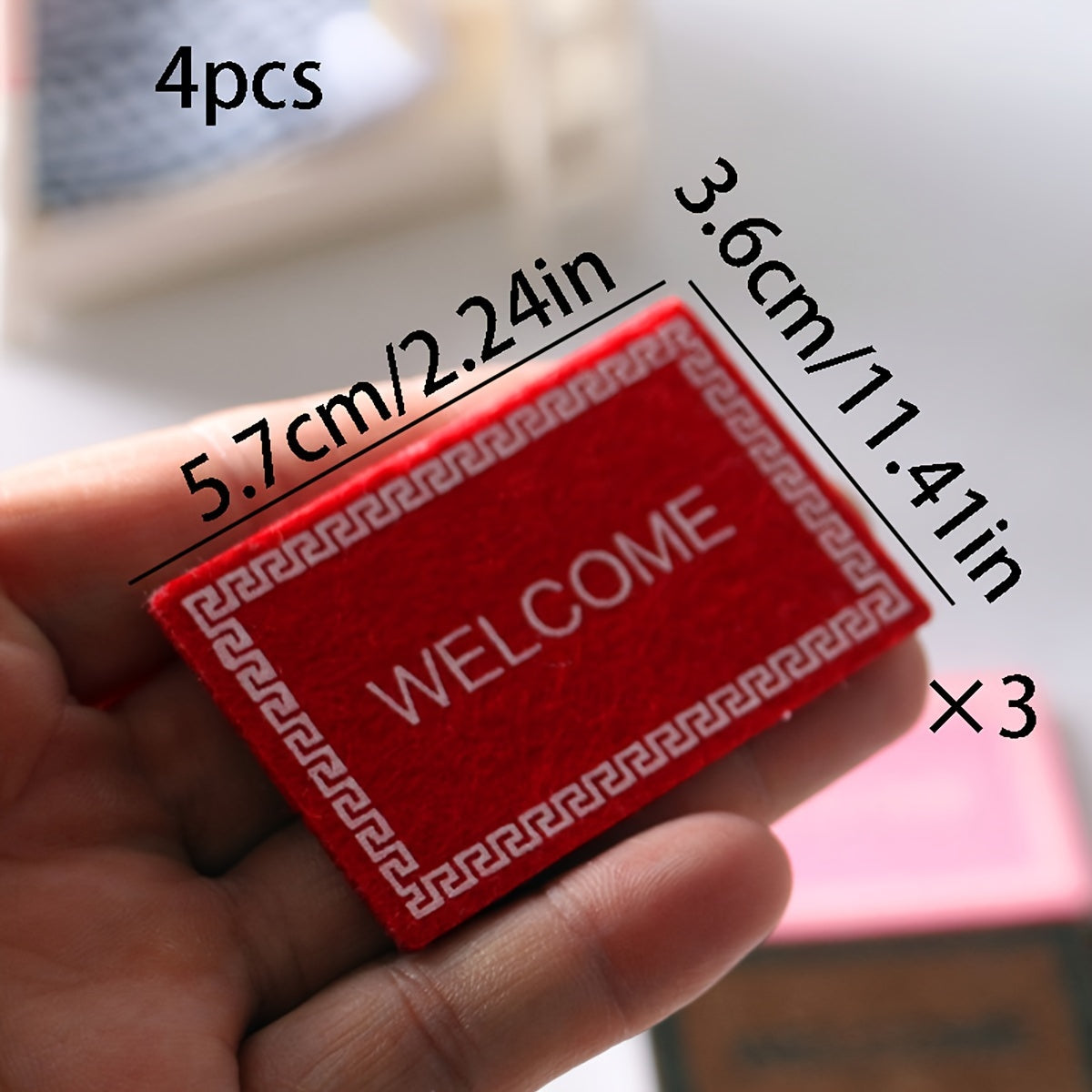 Set of 4 Mini Welcome Doormats for Dollhouse Decoration Micro Model Landscaping
