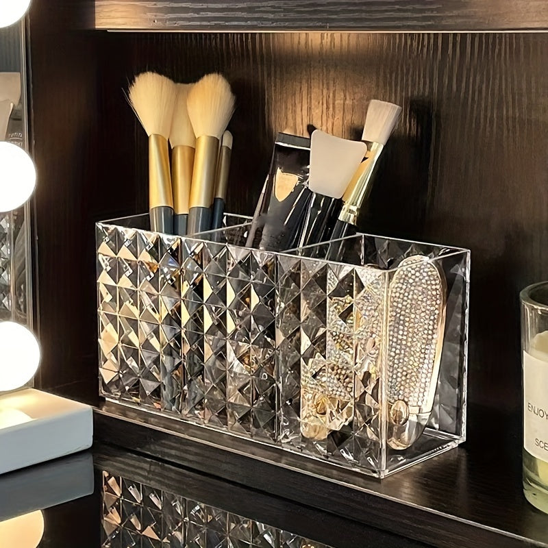 3-Slot Clear Plastic Makeup Organizer for Brushes and Eyebrow Pencils