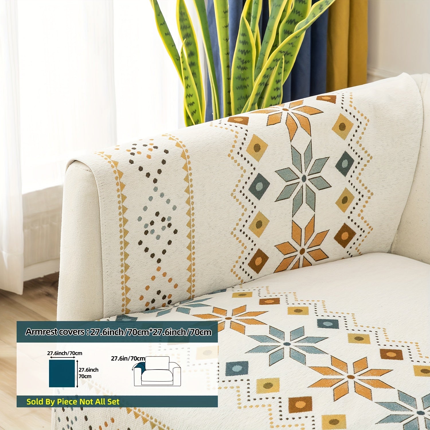 Bohemian Chenille Sofa Slipcover with Geometric and Floral Patterns for All-Season Use