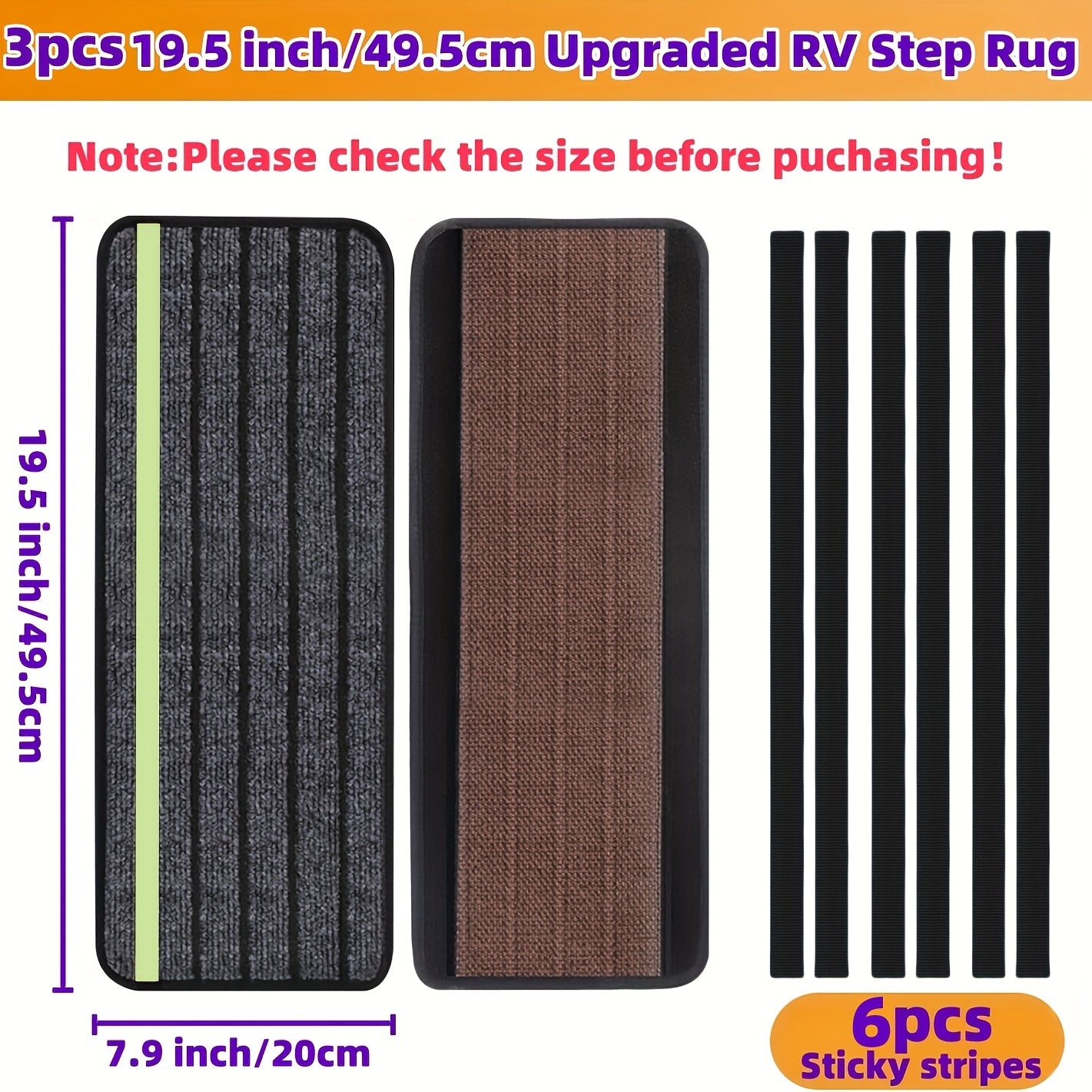 Juego de 3 piezas de cubiertas para escalón de RV, negro, poliéster, con tiras reflectantes duraderas, accesorios para acampar