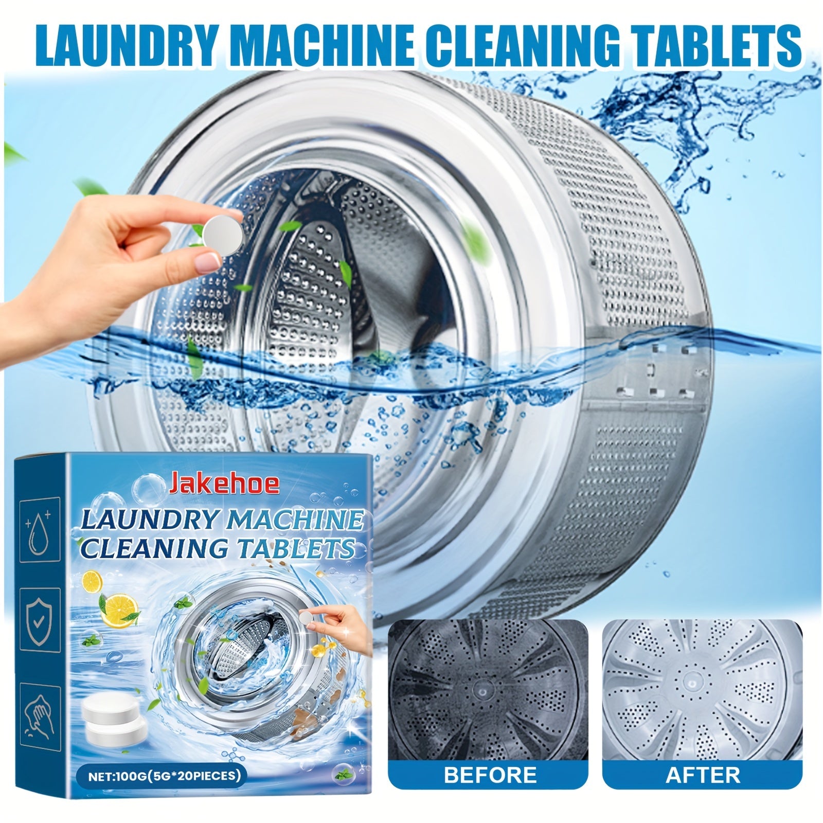 20 Pieces Effervescent Washing Machine Cleaner Tablets Odor and Stain Removal