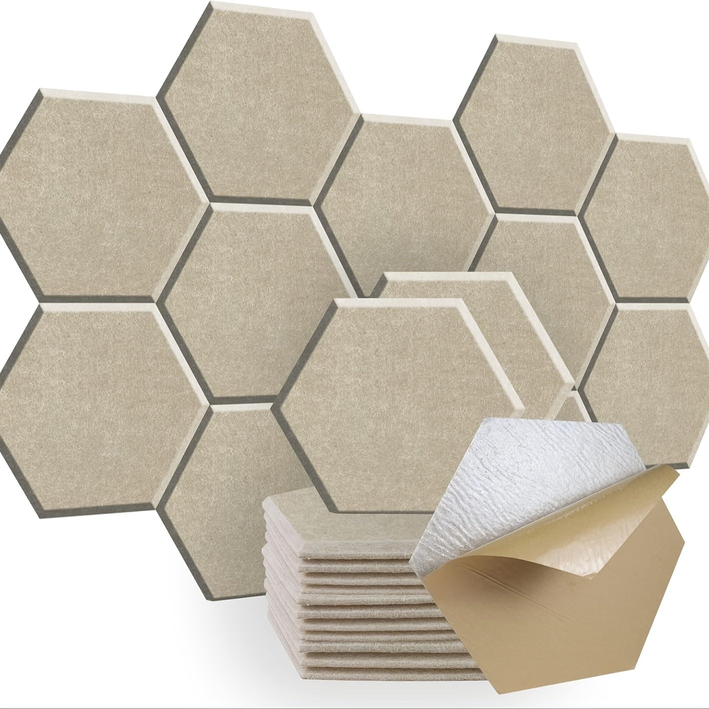 Paneles acústicos autoadhesivos de diseño hexagonal 30.48cm x 25.4cm baldosas absorbentes de ruido