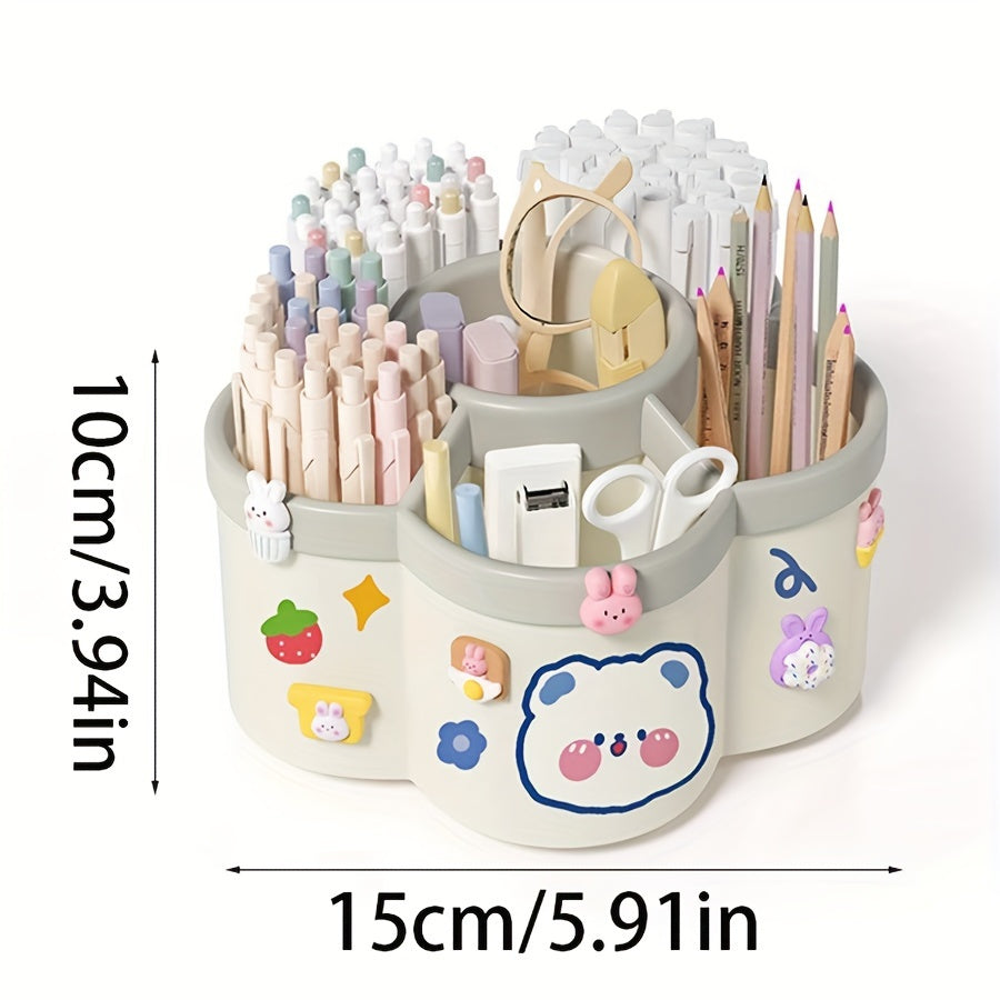 Rotating Desk Organizer with Multi-Compartment Storage for Stationery and Makeup