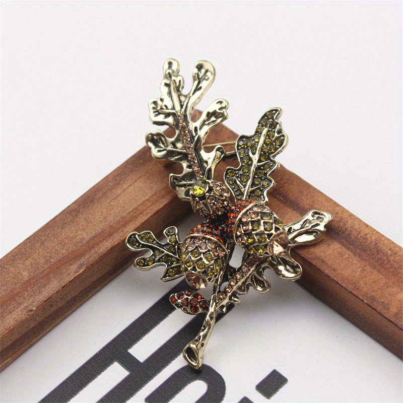 Rangli shisha bargi bilan emalli brosh, vintage ilhomlantirilgan lychee shoxchasi uchun palto pinlari