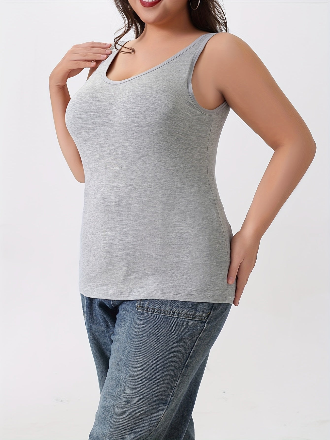 Women's Plus Size Yoga Tank Tops 2-in-1 with Built-In Bra Gray Black White