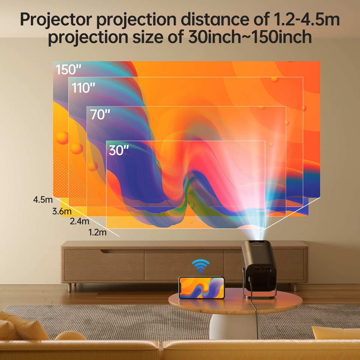 Mini 4K HD simsiz proyektor WiFi bilan, avtomatik keystone, yorqin LED, ichki o'yinlar va ofis uchun