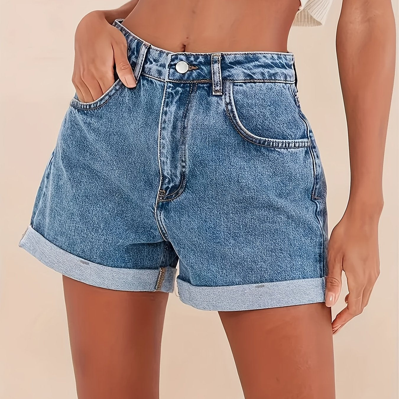 Women's Plus Size Casual Denim Shorts Blue Comfortable Summer