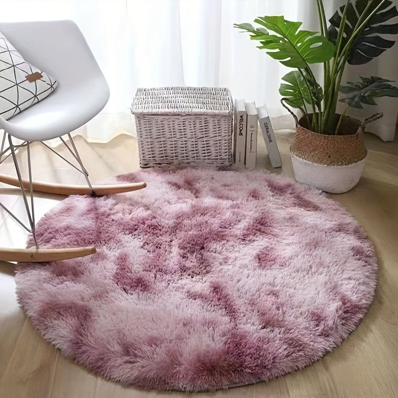 Soft Fluffy Tie-Dye Round Mat 3cm Thick Velvet for Living Room and Bedroom