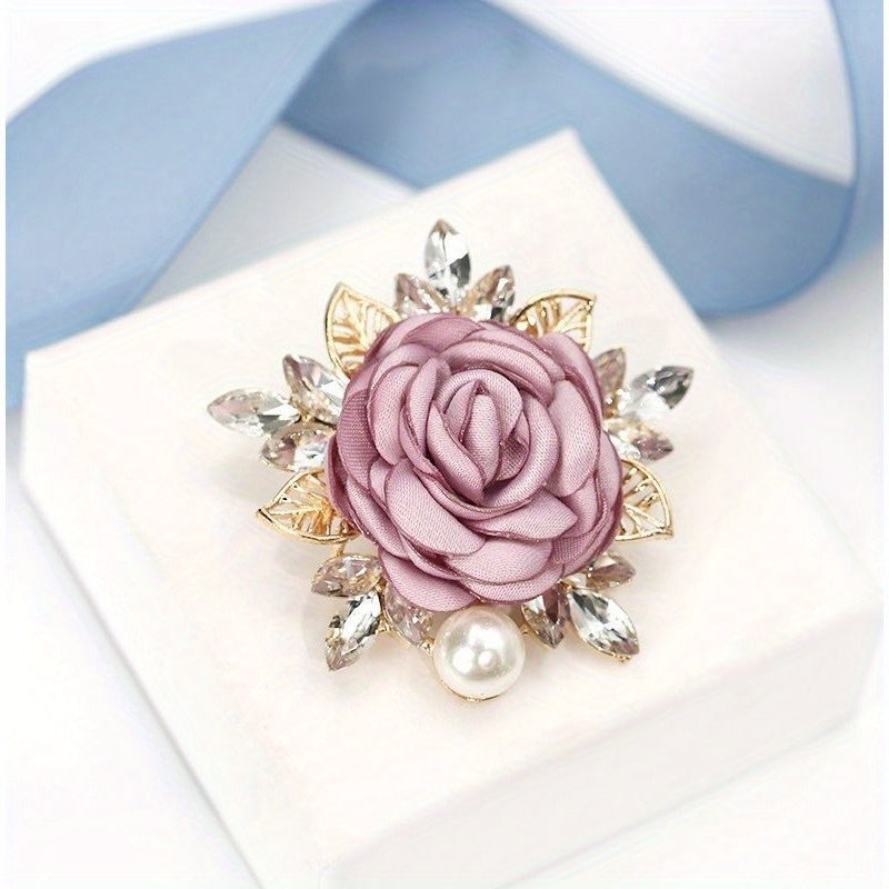 Fabric Flower Brooch Pin with Pearl Details for Women and Men Wedding Party Accessory