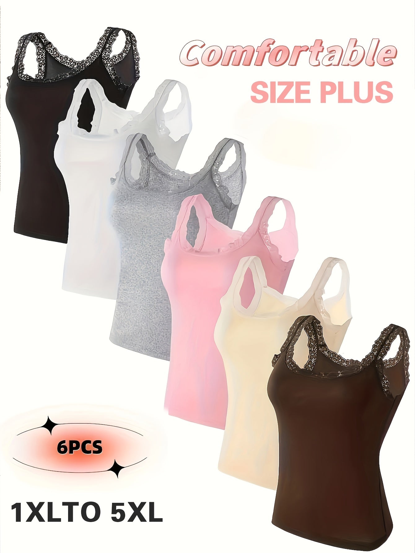 Women's Plus Size Lace Contrast Sleeveless Tank Tops Set with Black and White Trim