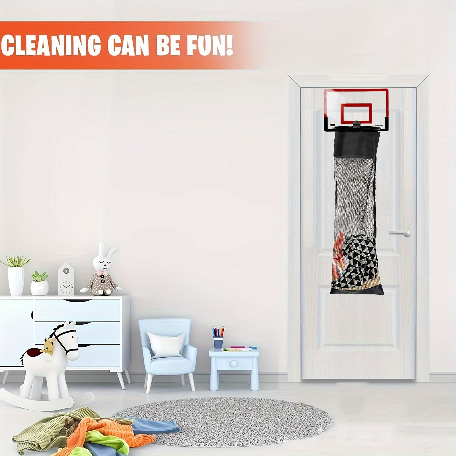 Basketbol saqlash savati eshikda osish yoki o'g'il va qizlarning yotoqxonasida, yotoqxonalarda yoki qiziqarli o'spirin sovg'asi sifatida kir yuvish uchun tashkil etish uchun.