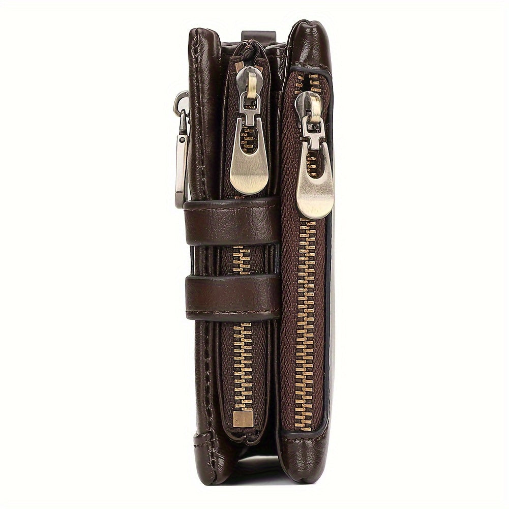 Men's Genuine Leather Wallet RFID Blocking Large Capacity Vintage Cowhide Brown