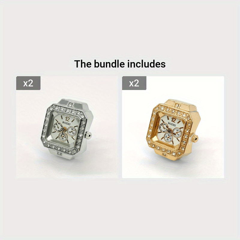 Square Quartz Finger Ring Watch for Women with Rhinestone Sparkle Jewelry