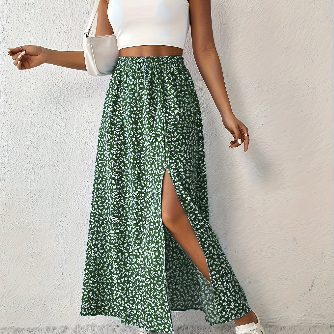 Women's Floral Print Split Skirt Lightweight Polyester White Blue Casual Vacation Spring Summer Fall