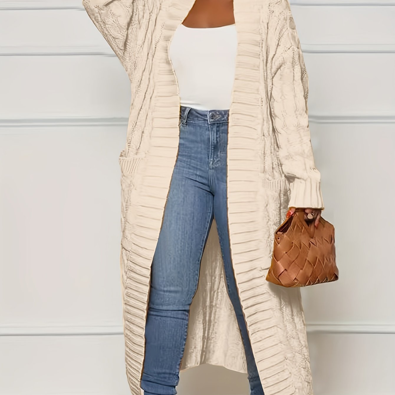 Женский оверсайз вязаный кардиган-пальто с длинным рукавом для осени и зимы, полиэстеровый свитер