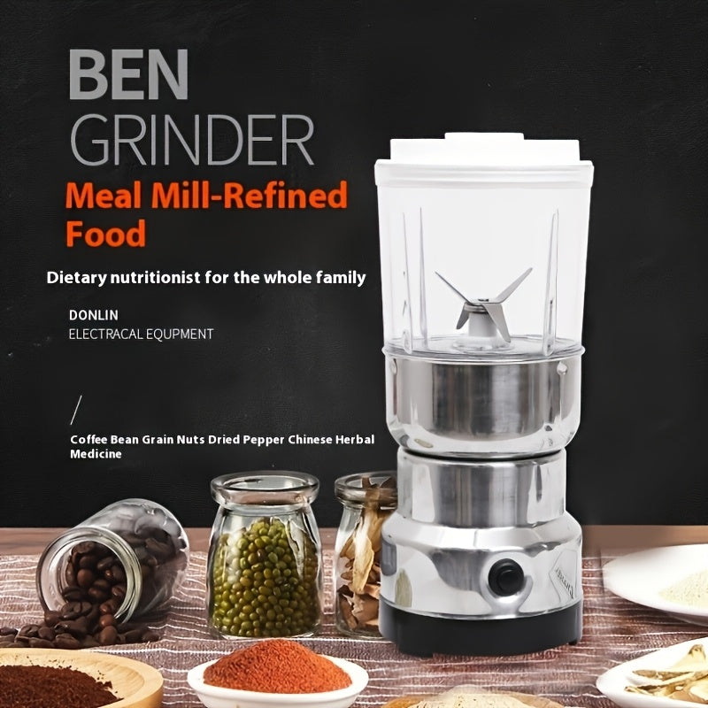 Round 4-Leaf Stainless Steel Electric Coffee Bean Grinder, 300W, 2000rpm, 10-second Fast Grinding, Dual-Use Dry and Wet, One-Button Control, European Standard Plug, 220-240V Power Supply