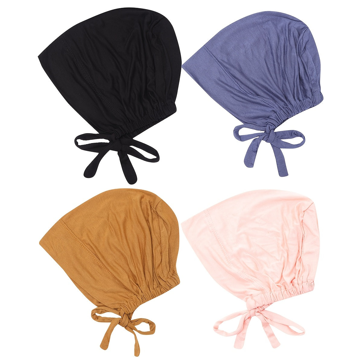 Set de 4 gorras internas de modales ajustables para hijab, transpirable, elásticas y con cordón, para mujeres