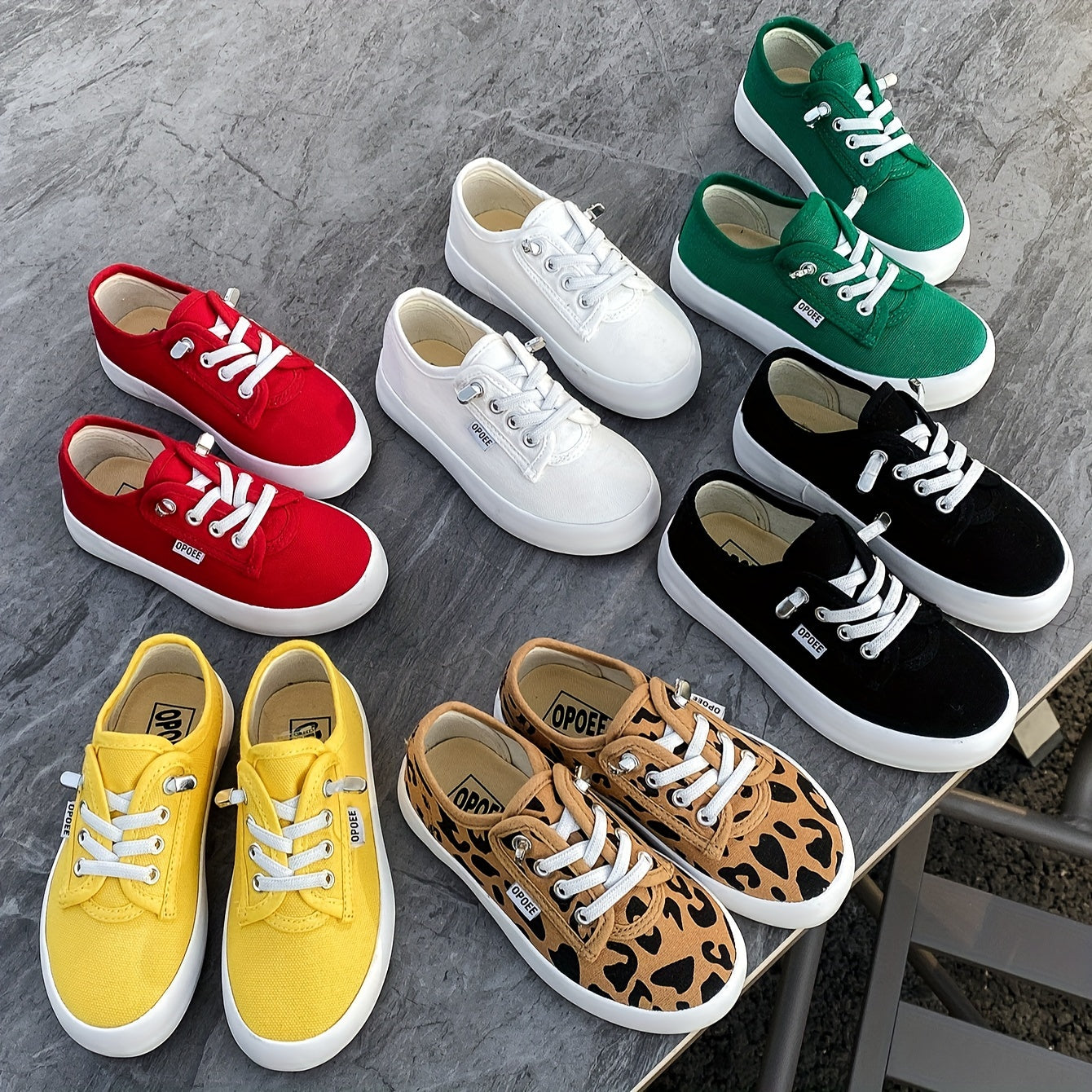 Kids Canvas Shoes Breathable Slip-On Low Top with Adjustable Laces Solid Colors for Spring and Fall