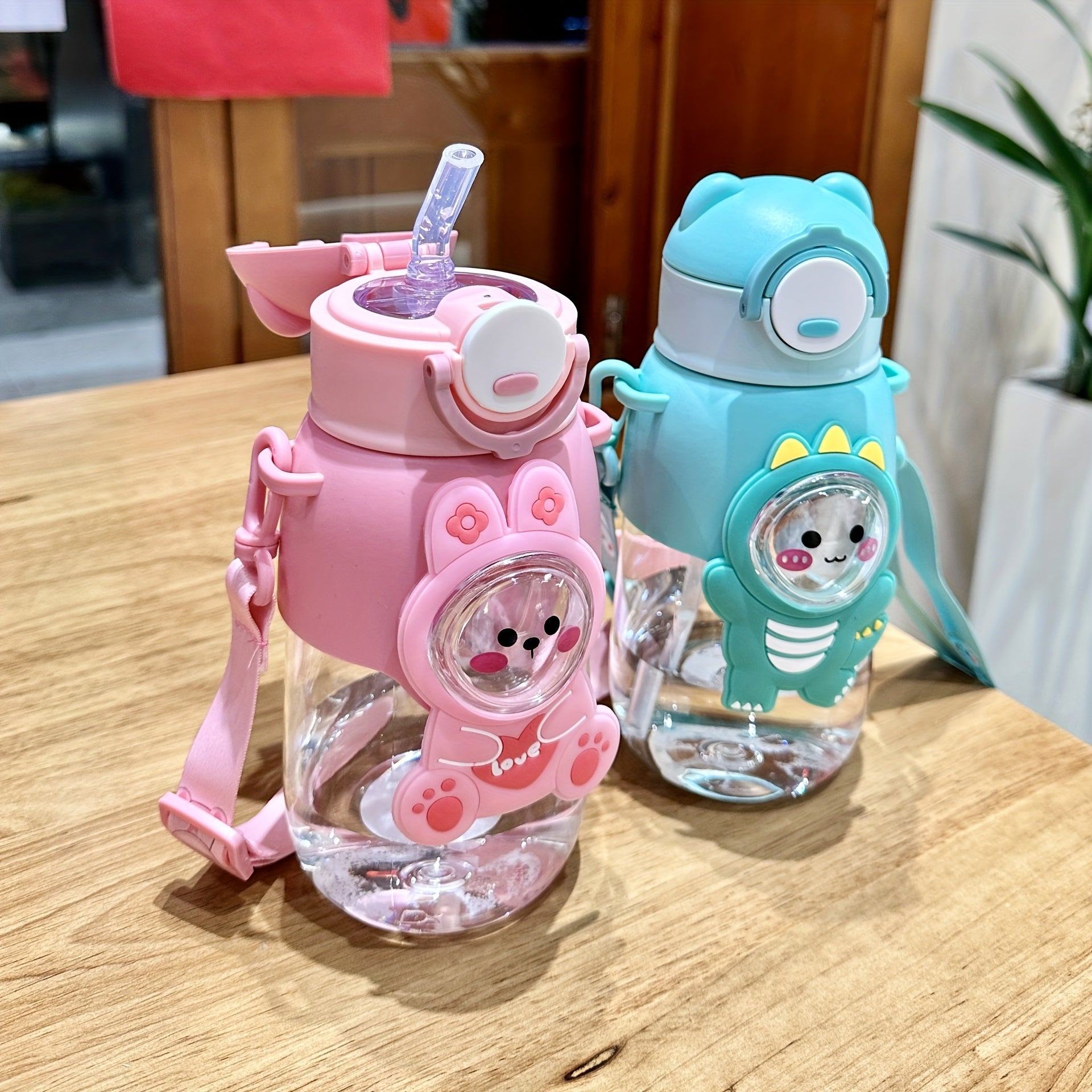 Cute Cartoon Water Bottle Leak Proof Flip Top PVC Free PC Material for Outdoor Travel Fitness