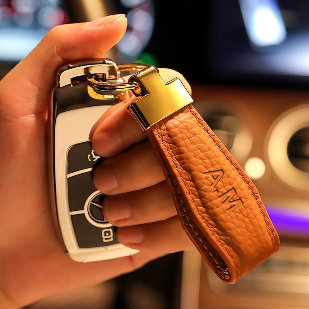 Custom Engraved Initial Car Key Ring with Climbing Hook Microfiber Faux Leather Unisex Gift