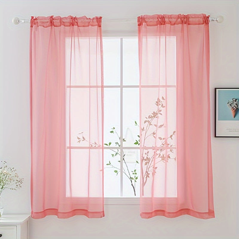 Terylene Gauze Curtains 2-Piece Set Semi-Transparent Light-Filtering Home Decor