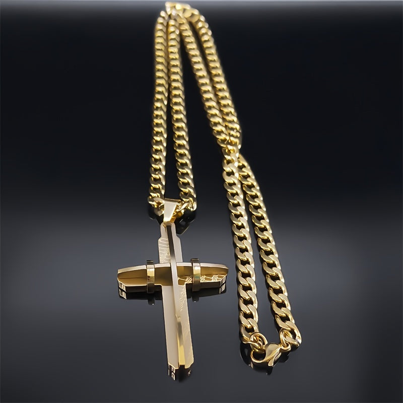 Men's Stainless Steel Cross Necklace with Creative Design and Durable Finish