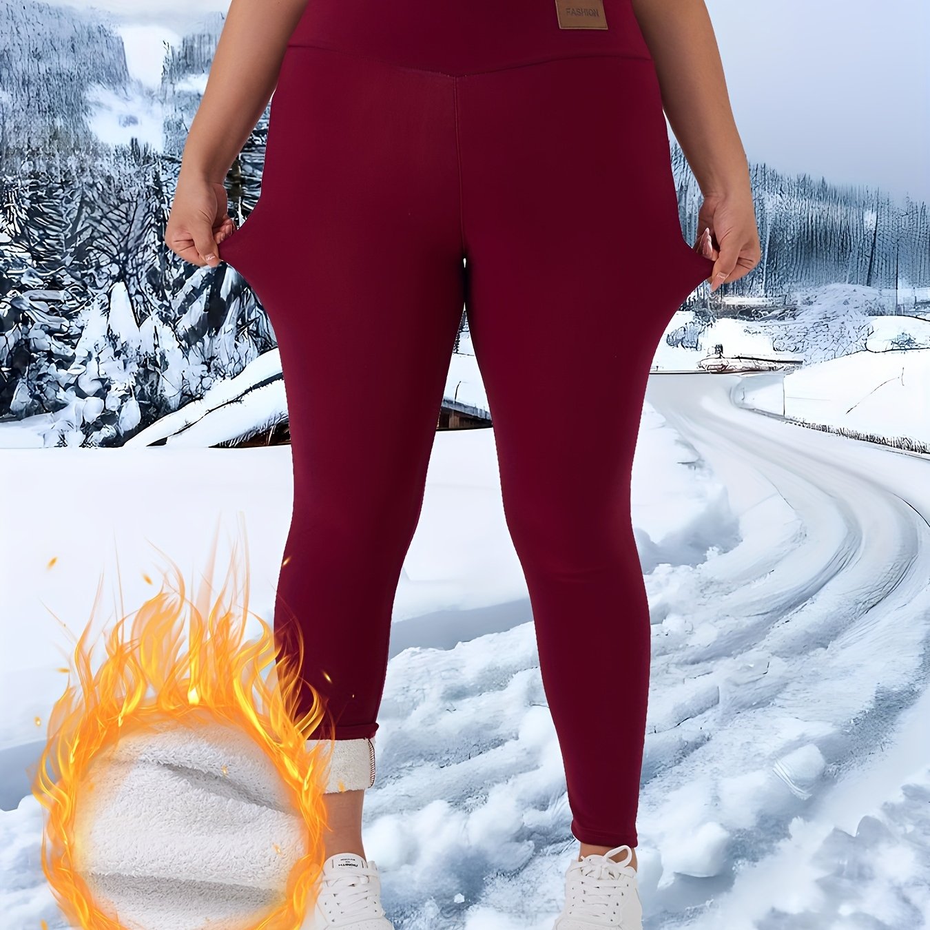 Plus Size Women's Thermal Fleece-Lined Leggings High-Waisted Winter Pants
