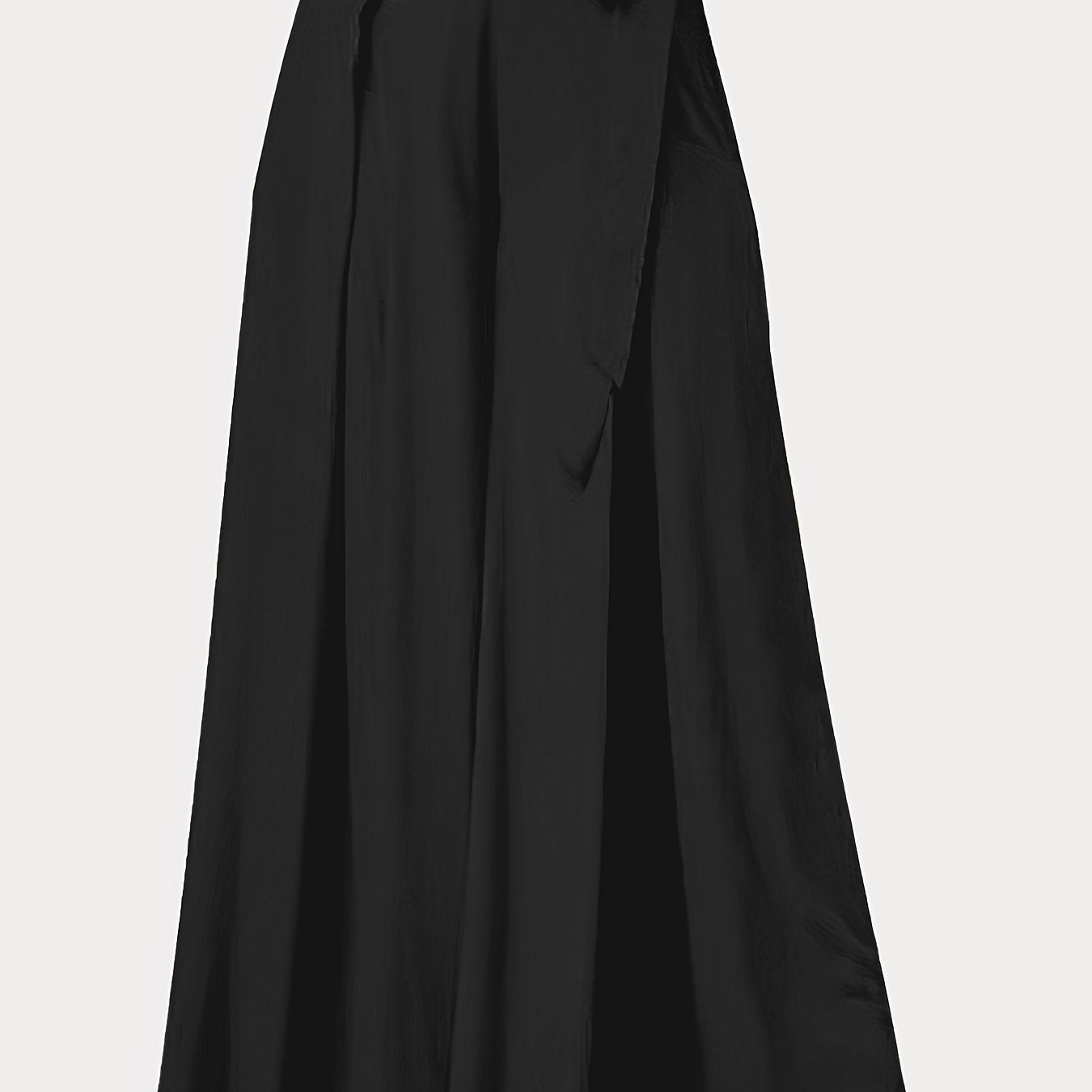 Pantalones anchos de mujer con lazo en la parte delantera, cintura alta, casual, de poliéster tejido