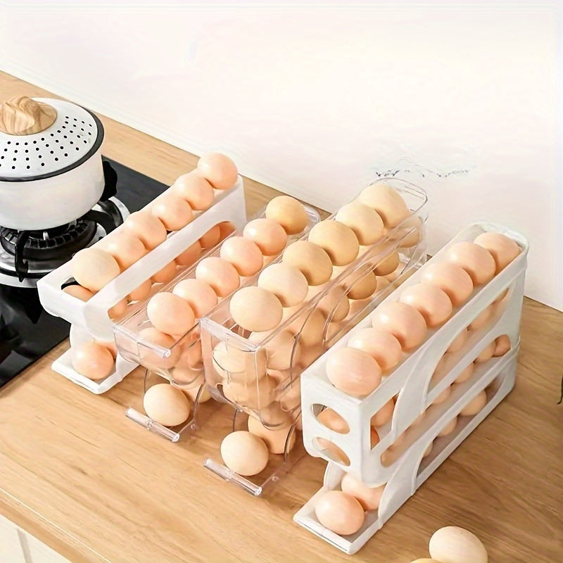 Automatic Egg Dispenser with 30 Egg Capacity, Stackable Plastic Organizer