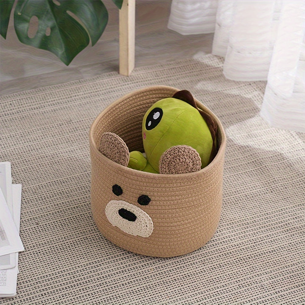 Brown Bear Storage Basket for Toys and Gifts Woven Rope 23x19 cm