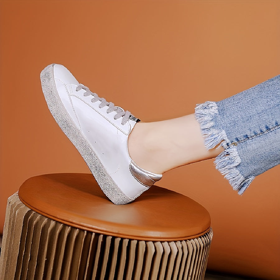 Women's Star Pattern Loafers Microfiber Sequin White Sizes 34-44