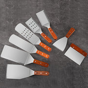 Stainless Steel Kitchen Spatulas Set with Wooden Handles for Grilling and Cooking
