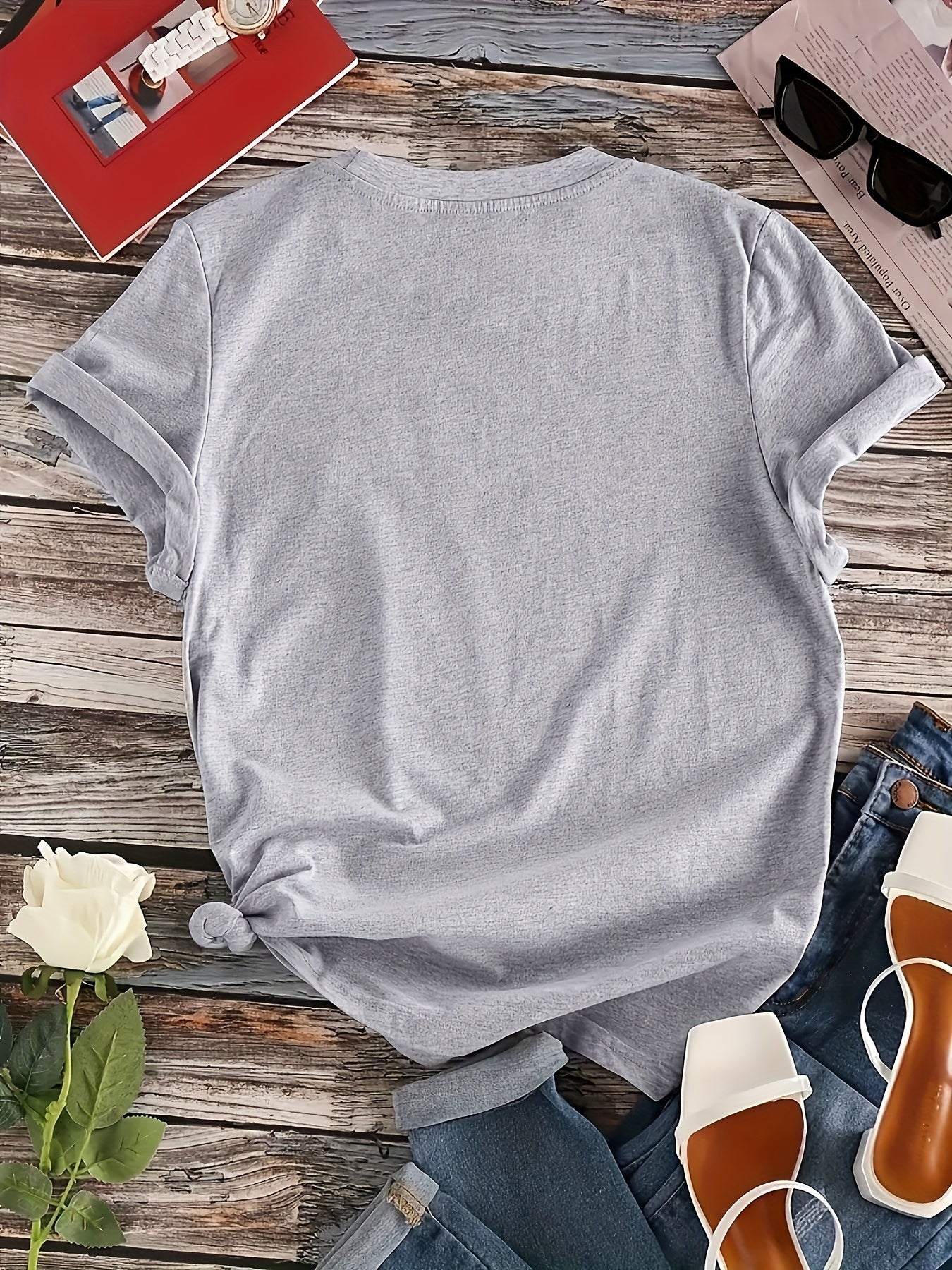 Women's Plus Size Letter Print T-Shirt Short Sleeve Casual Top