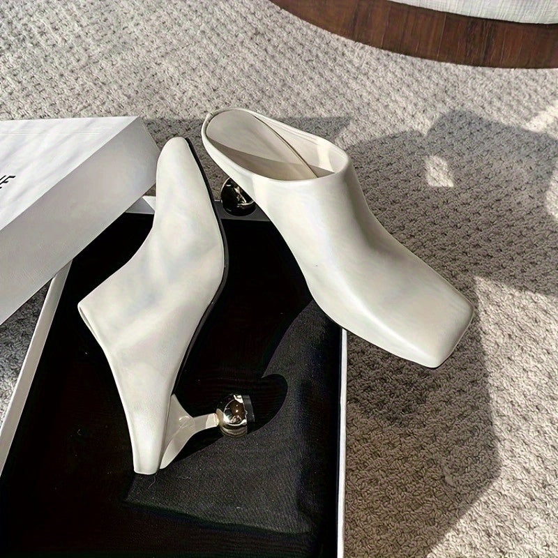 Women's White Summer Mules Synthetic Round-Toe Casual Dress Shoes